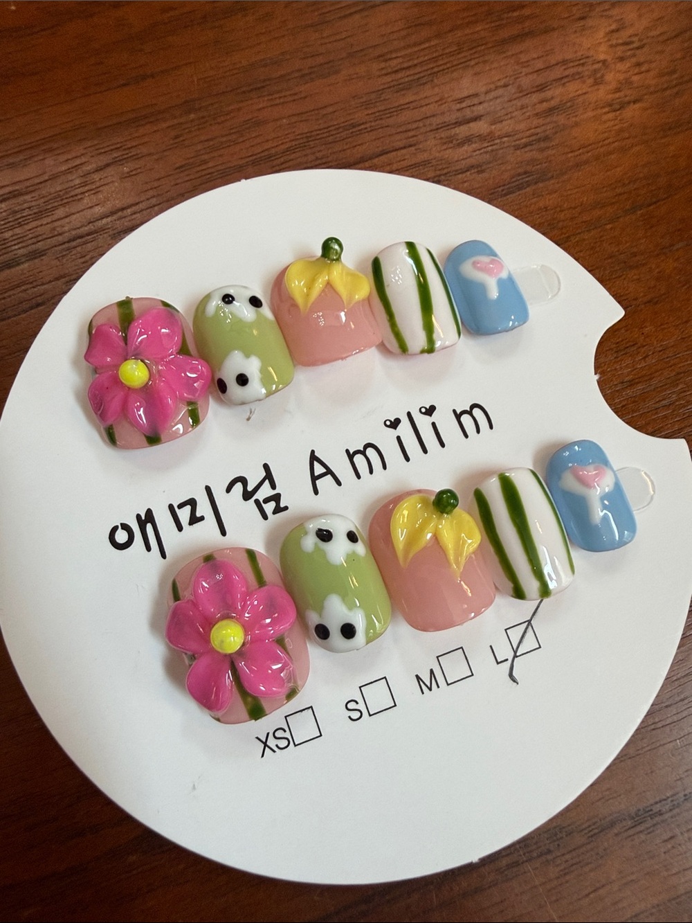 Handmade 3D Floral & Pastel Nail Set - Pink, Green, Blue - large